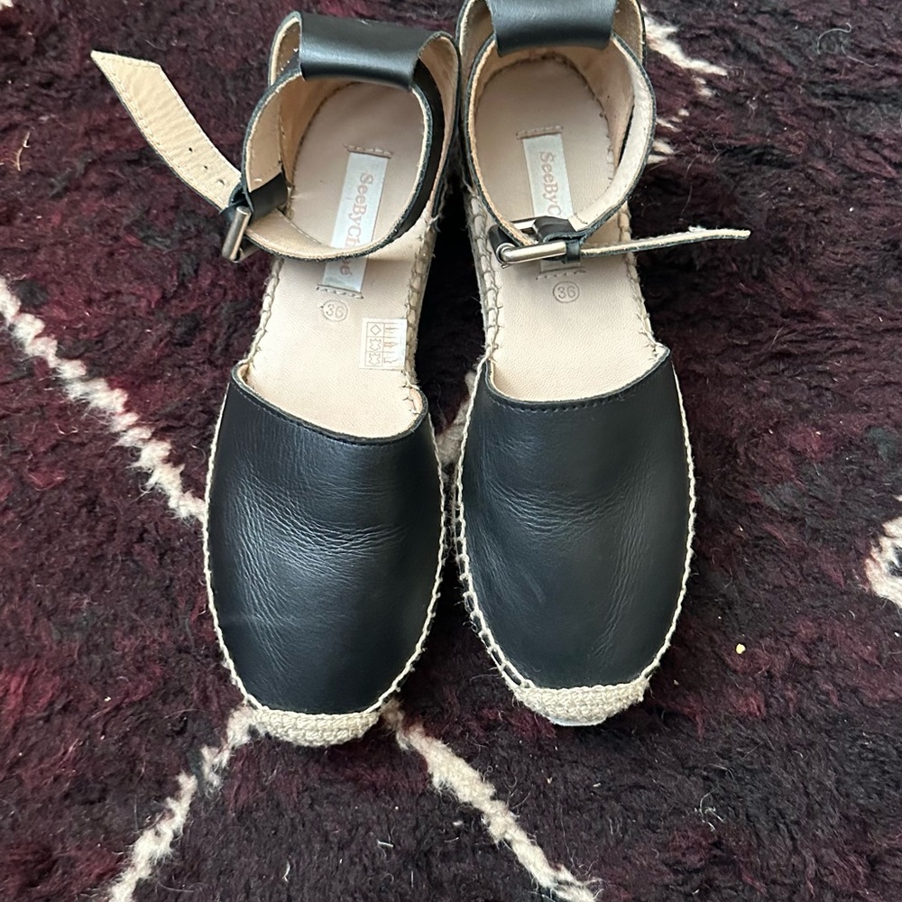 See By Chloe Black Leather Espadrilles
